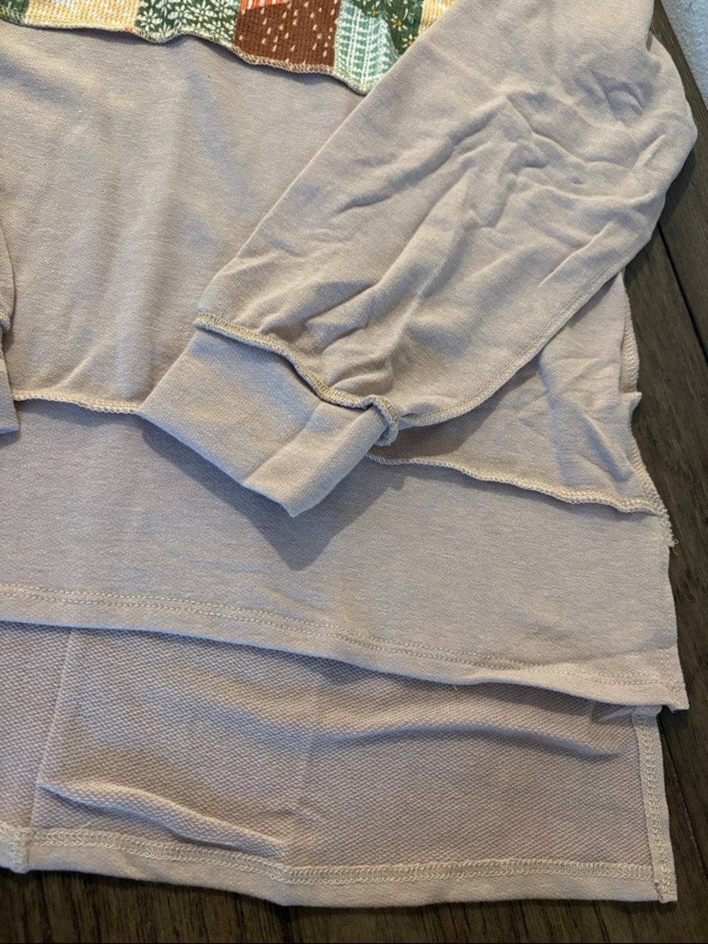 NEW [Haptics] Patchwork Printed High/Low Back Hem Yoke Hooded Top Women's S - Picture 8 of 12
